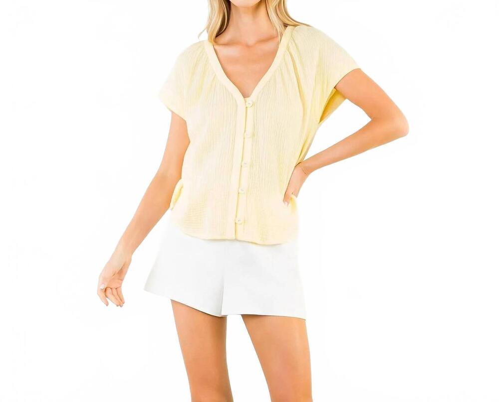 NEW THML buttons short sleeve top in yellow